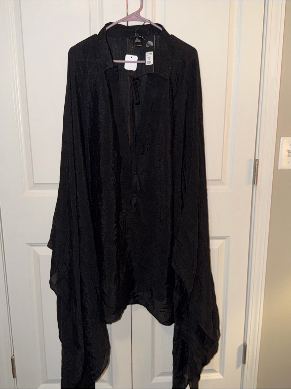 Fashion Nova Black Draped Tie-Front Cape Matching Linen Set